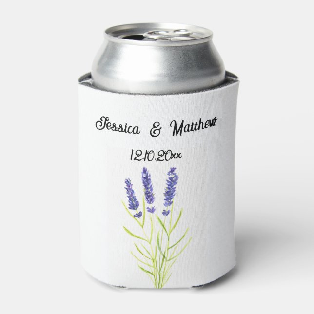 Lavender floral Watercolor Nature Unique Weddings Can Cooler (Can Front)