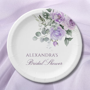 Lavender Floral Watercolor Peony Bridal Shower Paper Plate