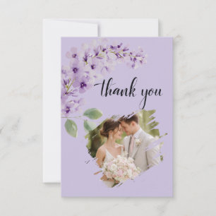 Lavender Floral Watercolor Photo Wedding Thank You Card