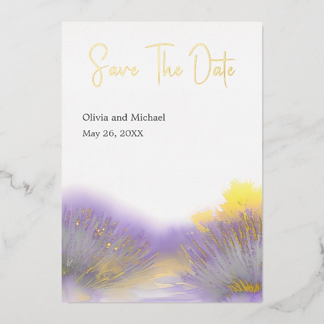 Lavender floral Watercolor Save the Dates card (Front)