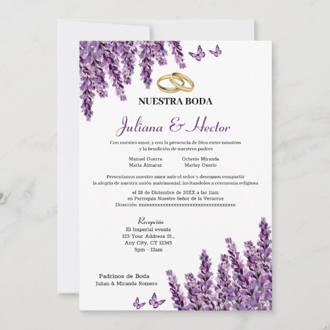Lavender Floral Wedding Invitation  (Front)