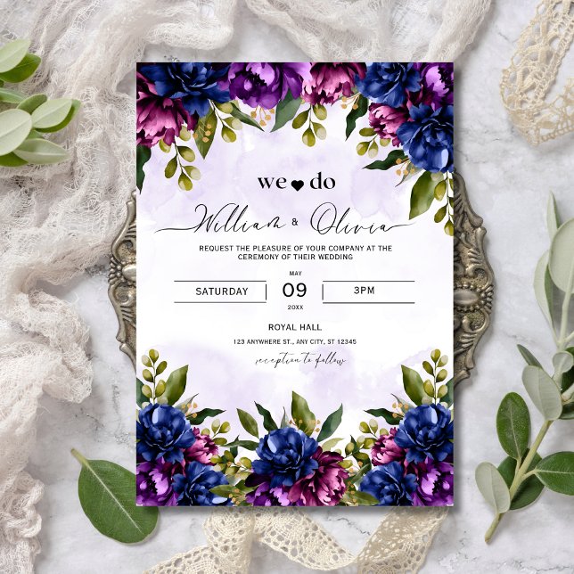 Lavender Floral Wedding Invitation, Elegant Purple Invitation (Creator Uploaded)