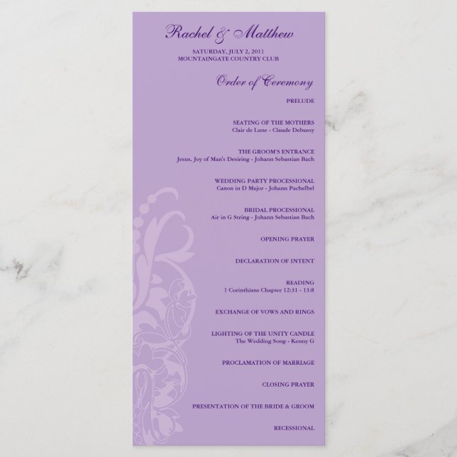 Lavender Floral Wedding Programme (Devant)