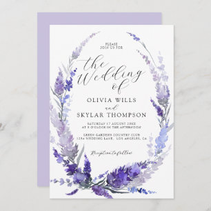 Lavender Floral Wreath Botanical Mauve Wedding  Invitation