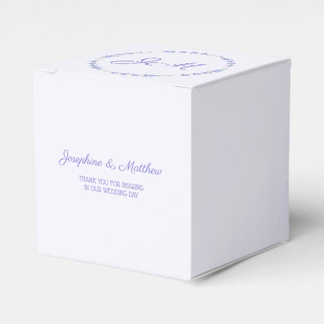 Lavender Floral Wreath Monogram Wedding Favor Box (Front Side)