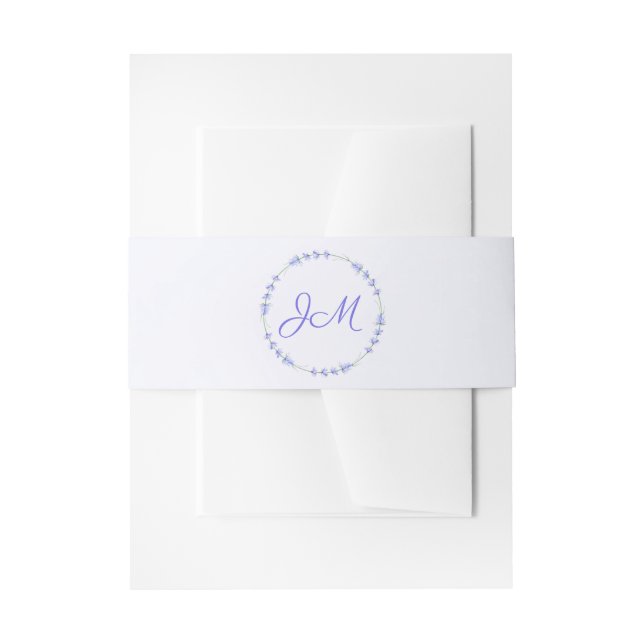 Lavender Floral Wreath Monogram Wedding Invitation Belly Band (Front Example)
