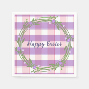 Lavender Floral Wreath Pink Check Custom Easter  Napkin