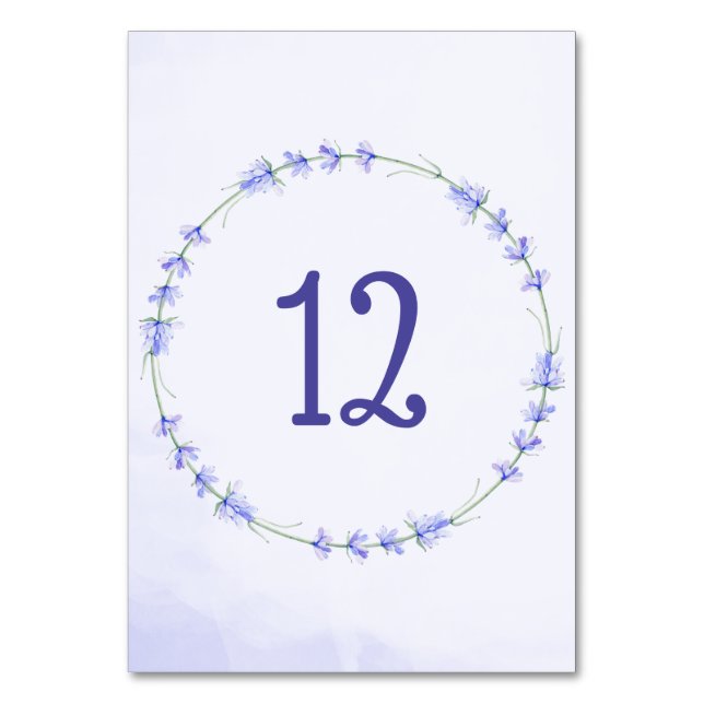 Lavender Floral Wreath Watercolor Table Number (Front)