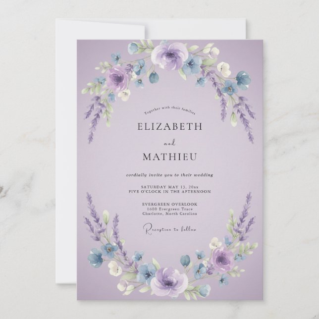 Lavender Floral Wreath Wedding Invitation (Front)