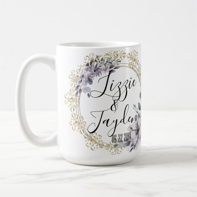  Lavender Floral Wreath Wedding Personalized  Coffee Mug (Left)