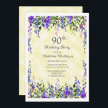 Lavender Floral Yellow 90th Birthday Party  Invitation<br><div class="desc">Pretty and feminine lavender watercolor floral on yellow women's 90th birthday party invitation. Contact me for assistance with your customizations or to request additional matching or coordinating Zazzle products for your party.</div>