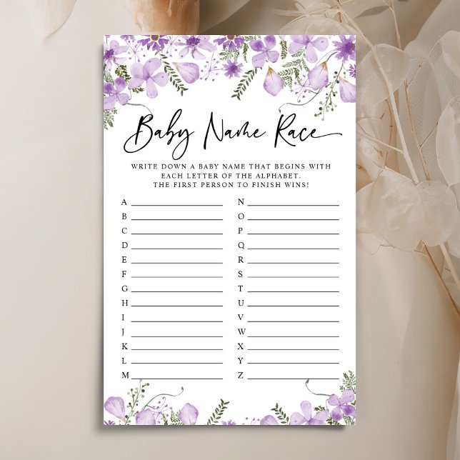 Lavender Florals Baby Name Race Baby Shower Game (Creator Uploaded)