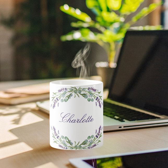 Lavender florals eucalyptus greenery name coffee mug (Creator Uploaded)