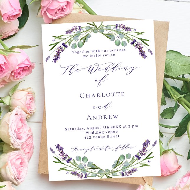 Lavender florals greenery purple script wedding  invitation (Creator Uploaded)