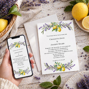 Lavender florals lemons wedding  invitation