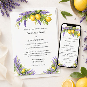 Lavender florals lemons wedding  invitation