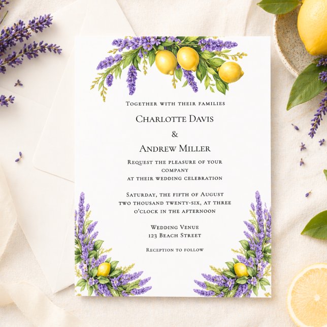 Lavender florals lemons wedding invitation (Creator Uploaded)