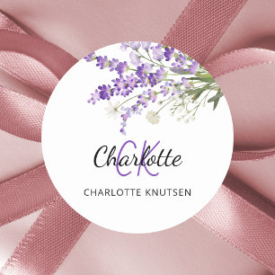 Lavender florals monogrammed classic round sticker
