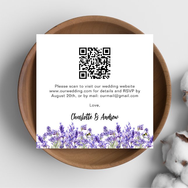 Lavender florals QR code wedding RSVP Enclosure Card (Creator Uploaded)