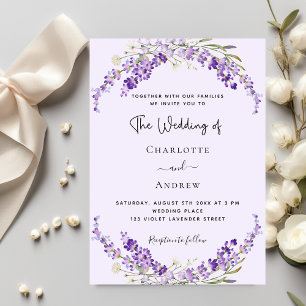 Lavender florals violet wedding invitation