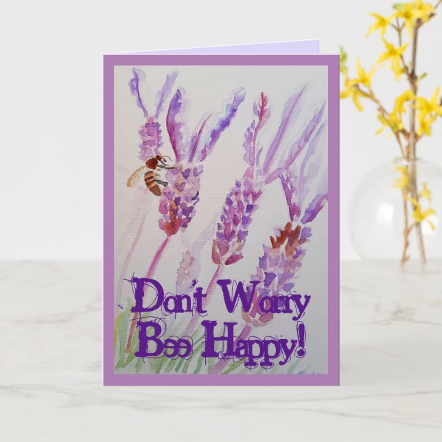 Lavender Flower and Bee Watercolor Be Happy Card (Yellow Flower)