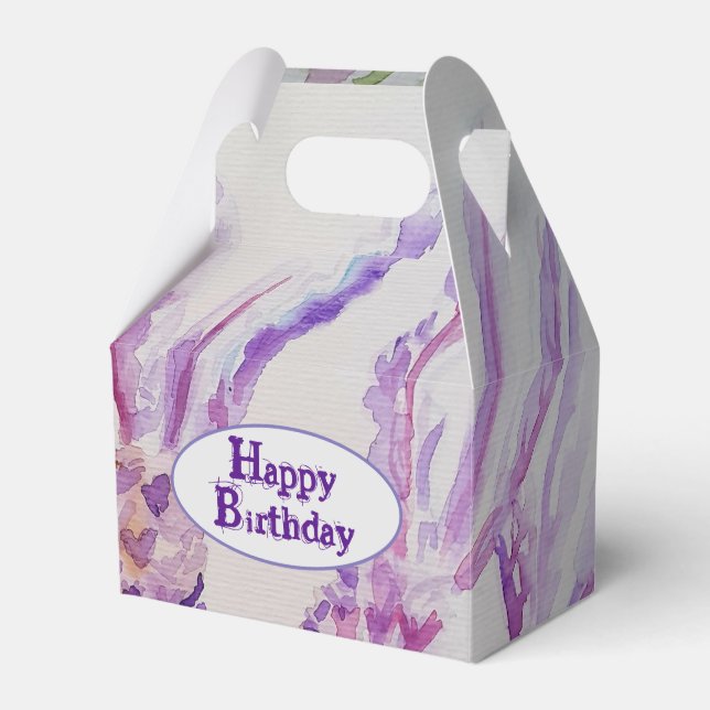 Lavender Flower and Bee Watercolor Birthday Favor Box (Front Side)