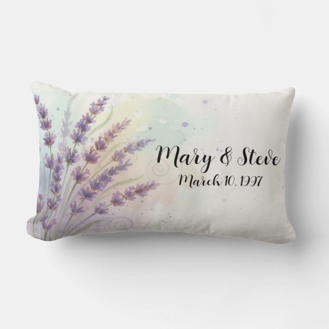 Lavender Flower Bouquet Anniversary Lumbar Pillow (Front)