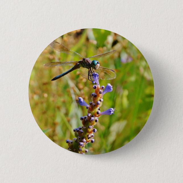 Lavender flower dragonfly 2 inch round button (Front)