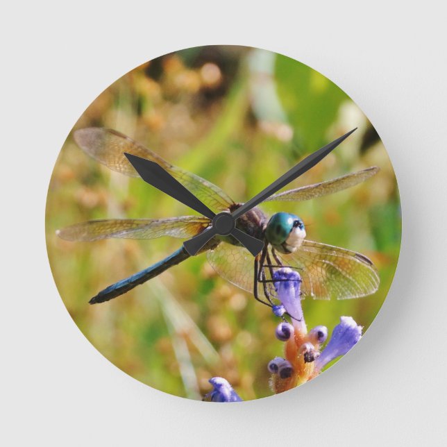 Lavender flower dragonfly round clock (Front)