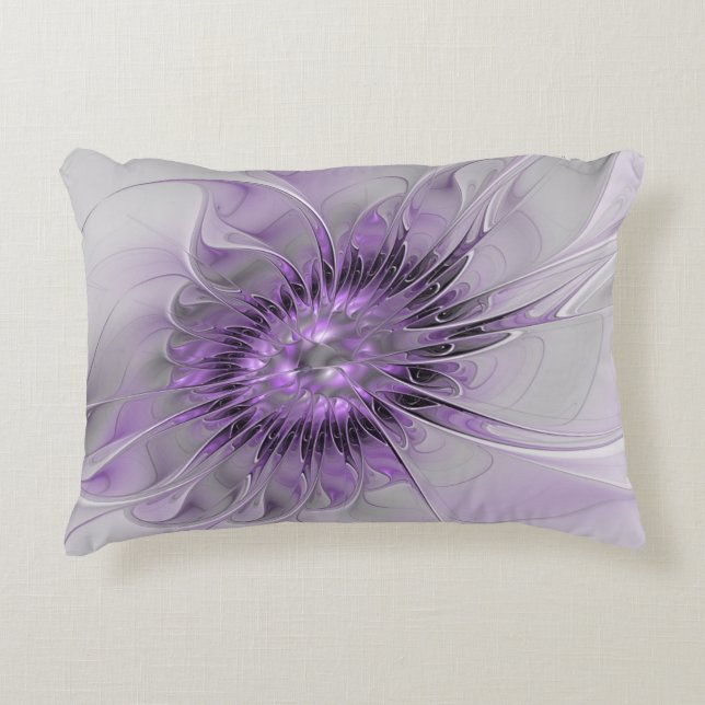 Lavender Flower Dream Modern Abstract Fractal Art Accent Pillow (Front)