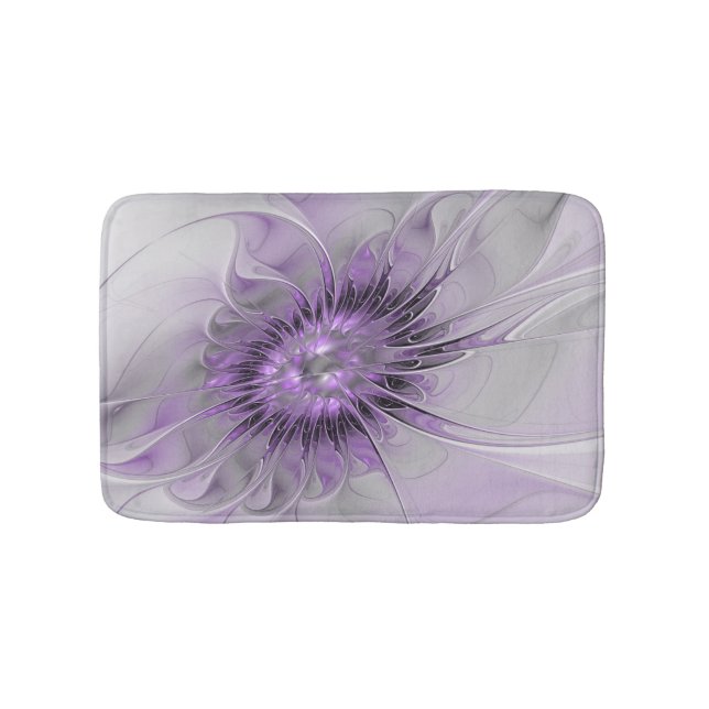 Lavender Flower Dream Modern Abstract Fractal Art Bath Mat (Front)