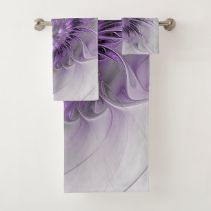 Lavender Flower Dream Modern Abstract Fractal Art Bath Towel Set
