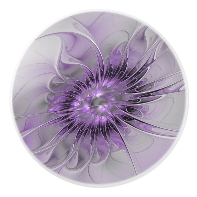 Lavender Flower Dream Modern Abstract Fractal Art Ceramic Knob (Front)