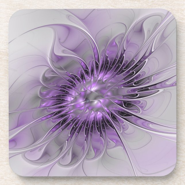 Lavender Flower Dream Modern Abstract Fractal Art Coaster (Front)