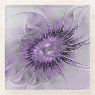 Lavender Flower Dream Modern Abstract Fractal Art Glass Coaster