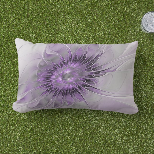 Lavender Flower Dream Modern Abstract Fractal Art Lumbar Pillow (Grass)