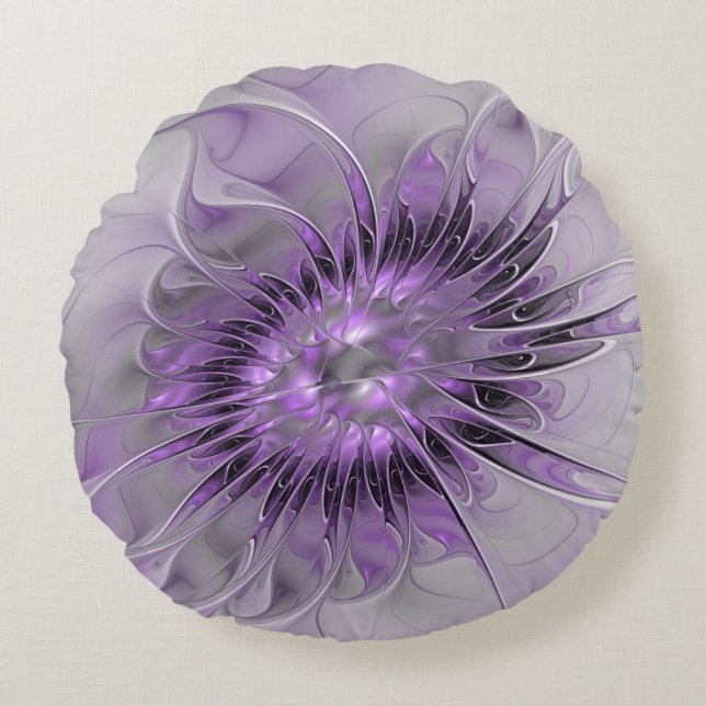 Lavender Flower Dream Modern Abstract Fractal Art Round Pillow (Front)