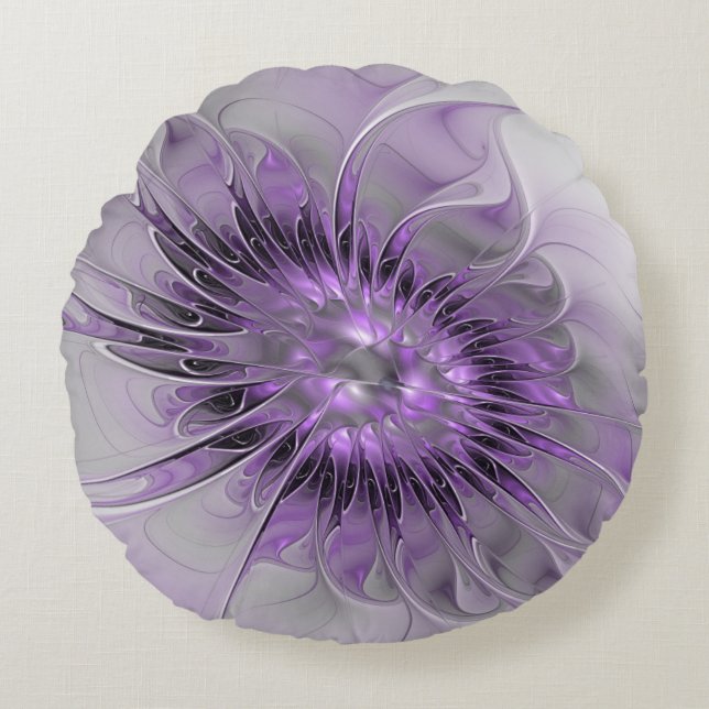 Lavender Flower Dream Modern Abstract Fractal Art Round Pillow (Front)