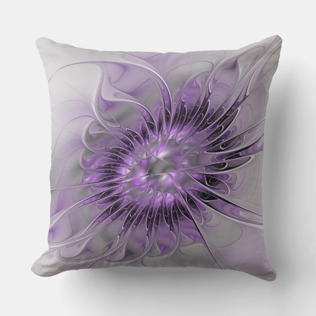 Lavender Flower Dream Modern Abstract Fractal Art Throw Pillow (Front)