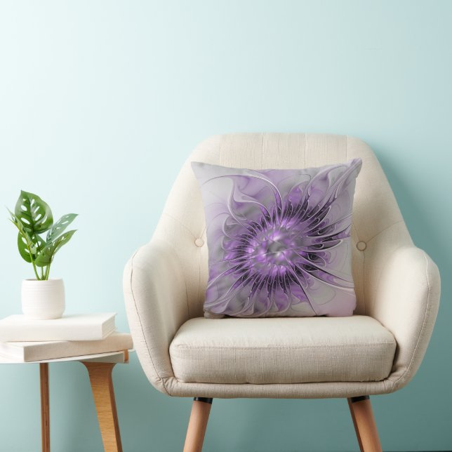 Lavender Flower Dream Modern Abstract Fractal Art Throw Pillow (Chair)