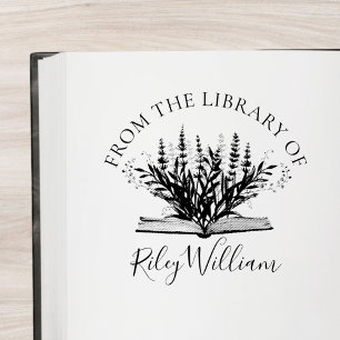 Lavender Flower Grow From Book Bookplate Rubber Stamp