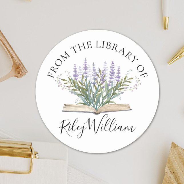 Lavender Flower Grow From Book Bookplate Sticker (Close up)