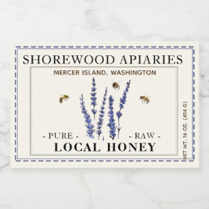 Lavender Flower Honey 3 x 2 Bees Dashed Border  Food Label