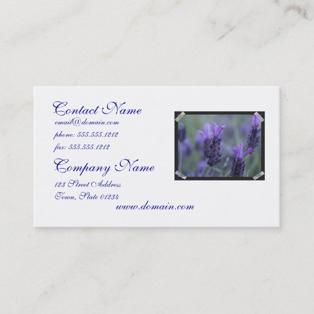 Lavender Flower Photo Business Card (Front)