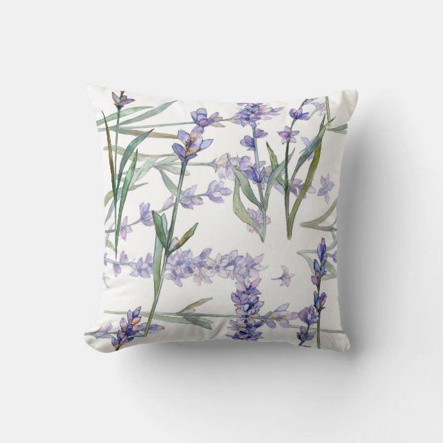 Lavender Flower Plant Watercolor Art Blue Lilac Throw Pillow (Front)