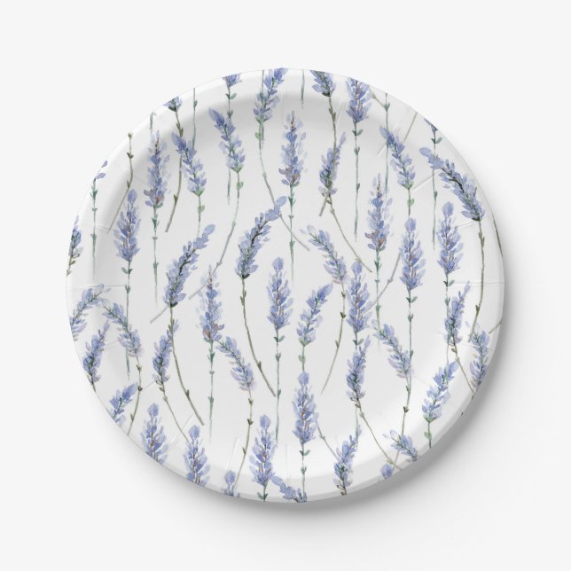 Lavender Flower Sprigs Rustic Floral Paper Plate (Front)