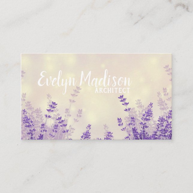 Lavender Flowers Background Business Card (Front)