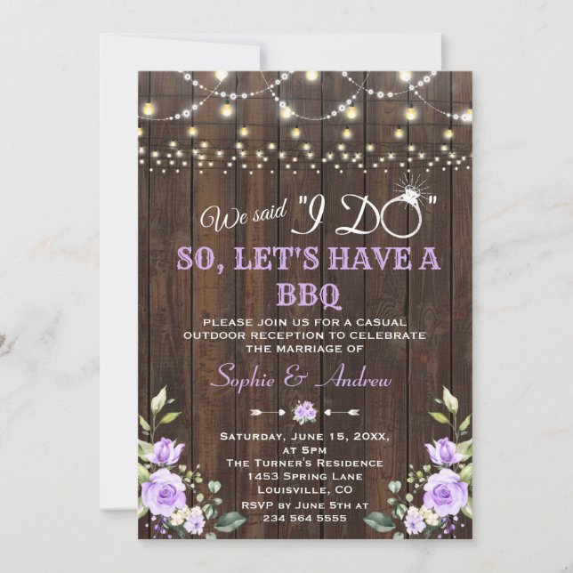 Lavender Flowers Barn Wood After I DO BBQ Invitation (Front)