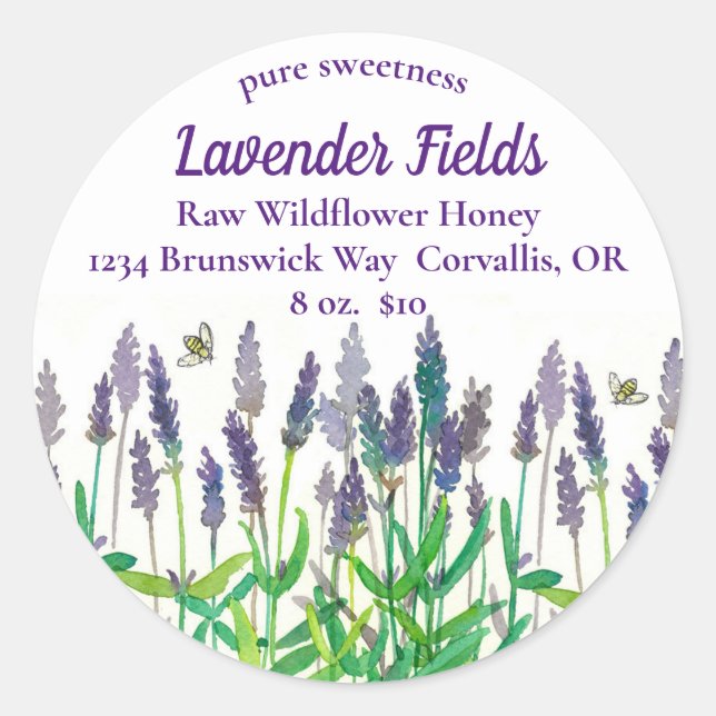 Lavender Flowers Bees Honey For Sale Classic Round Sticker (Front)