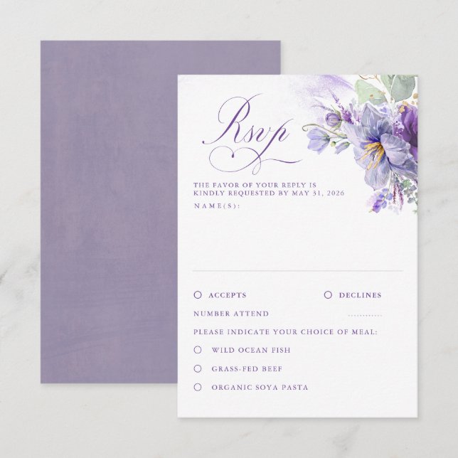 Lavender Flowers Botanical Chic Wedding RSVP (Devant / Derrière)